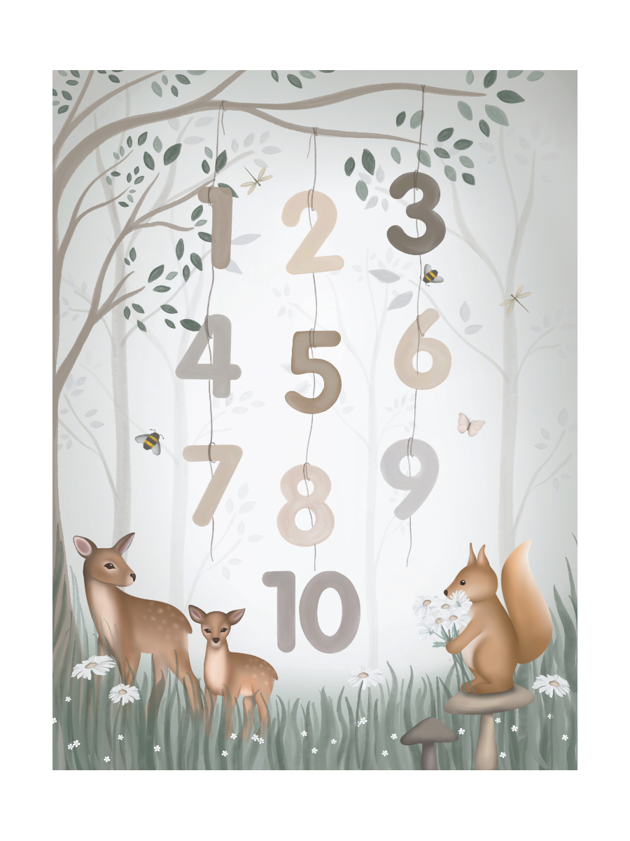 Poster Siffror 1–10 Skogsdjur