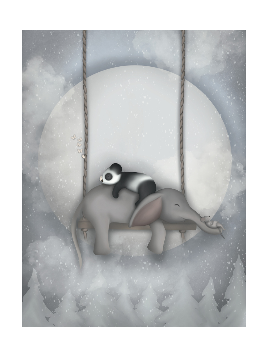 Sovande Panda & Elefant Poster