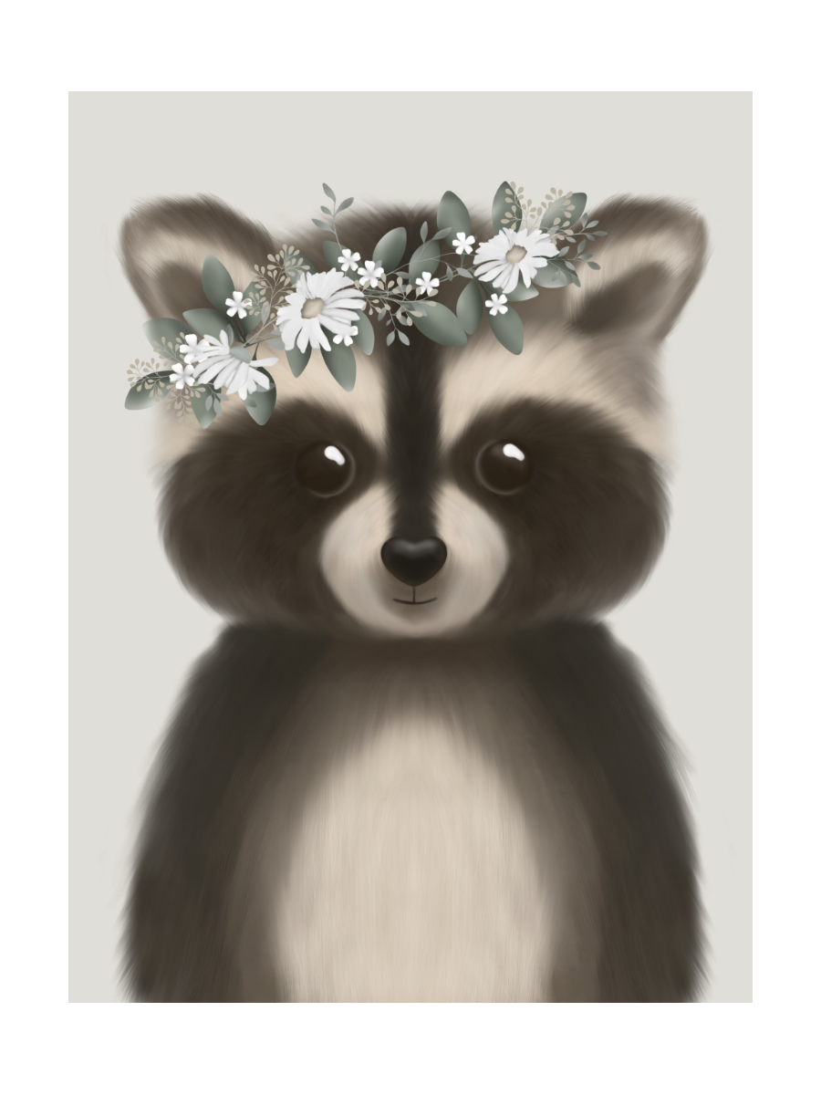 Tvättbjörn Med Blomsterkrans Poster